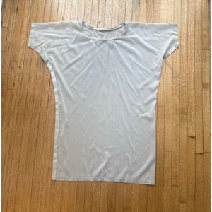 Elaine Kim Womens  Gray Metallic Side leather Stripe Sheer Tunic Short Sleeve